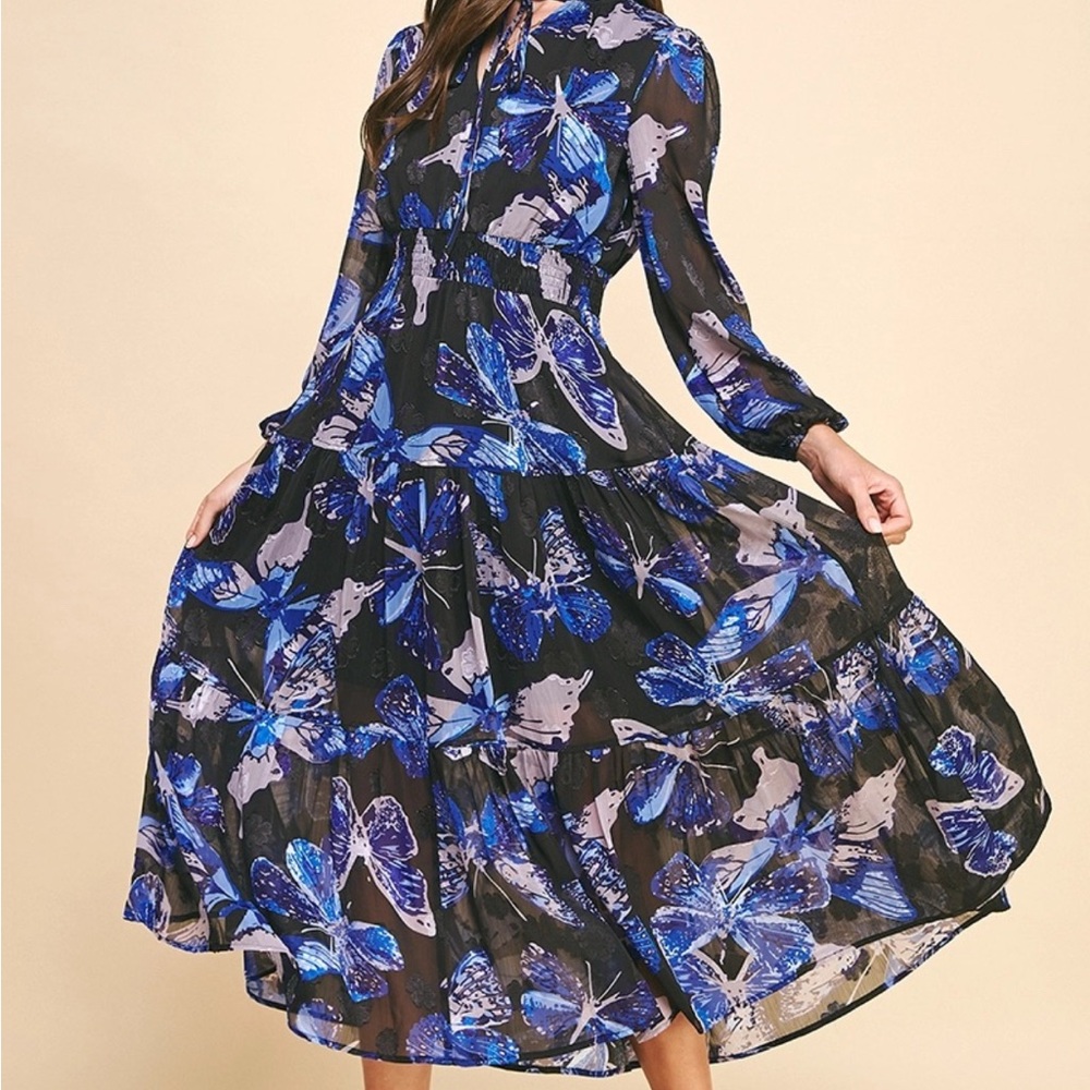 Pinch- Butterfly Ruffled Tiered Dress NWT